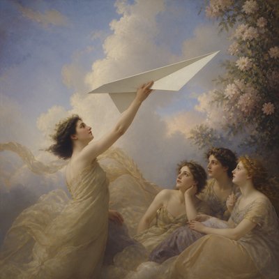 a paper plane, clean minimal composition on a plain background, no text