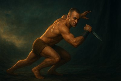 a painting of a man with a knife in his hand