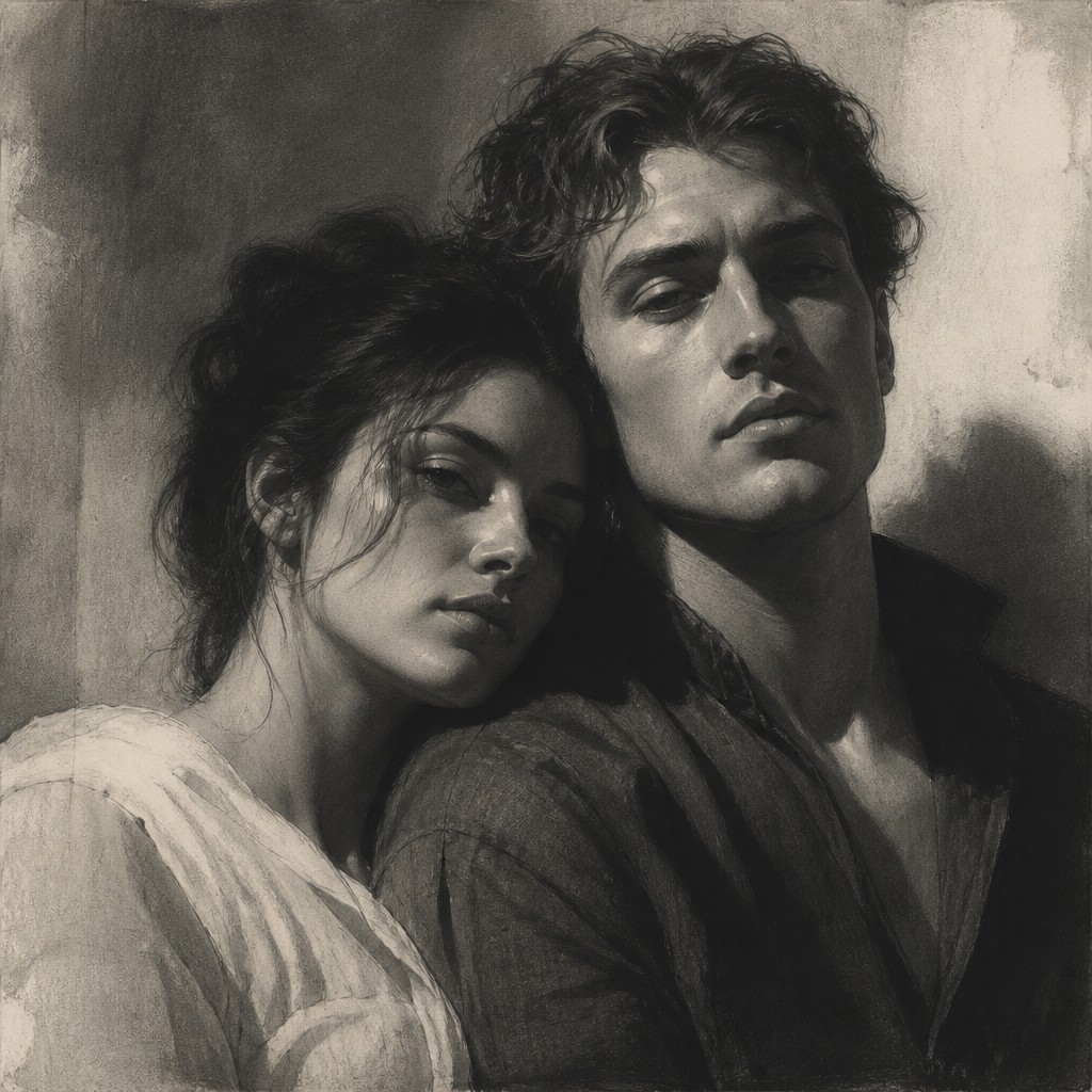 portrait of two people together — Value Study Art Style