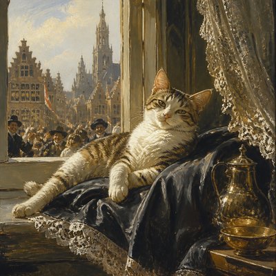 a cat lounging in a sunlit window