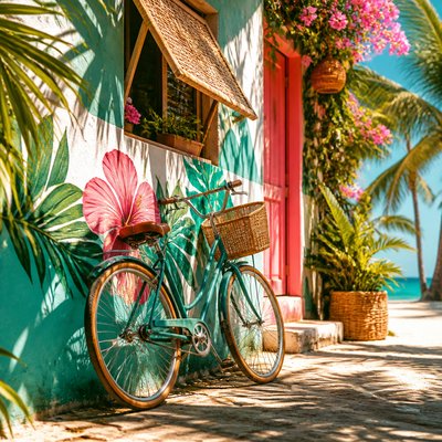bicyle resting against a wall — Tropicalcore Aesthetic