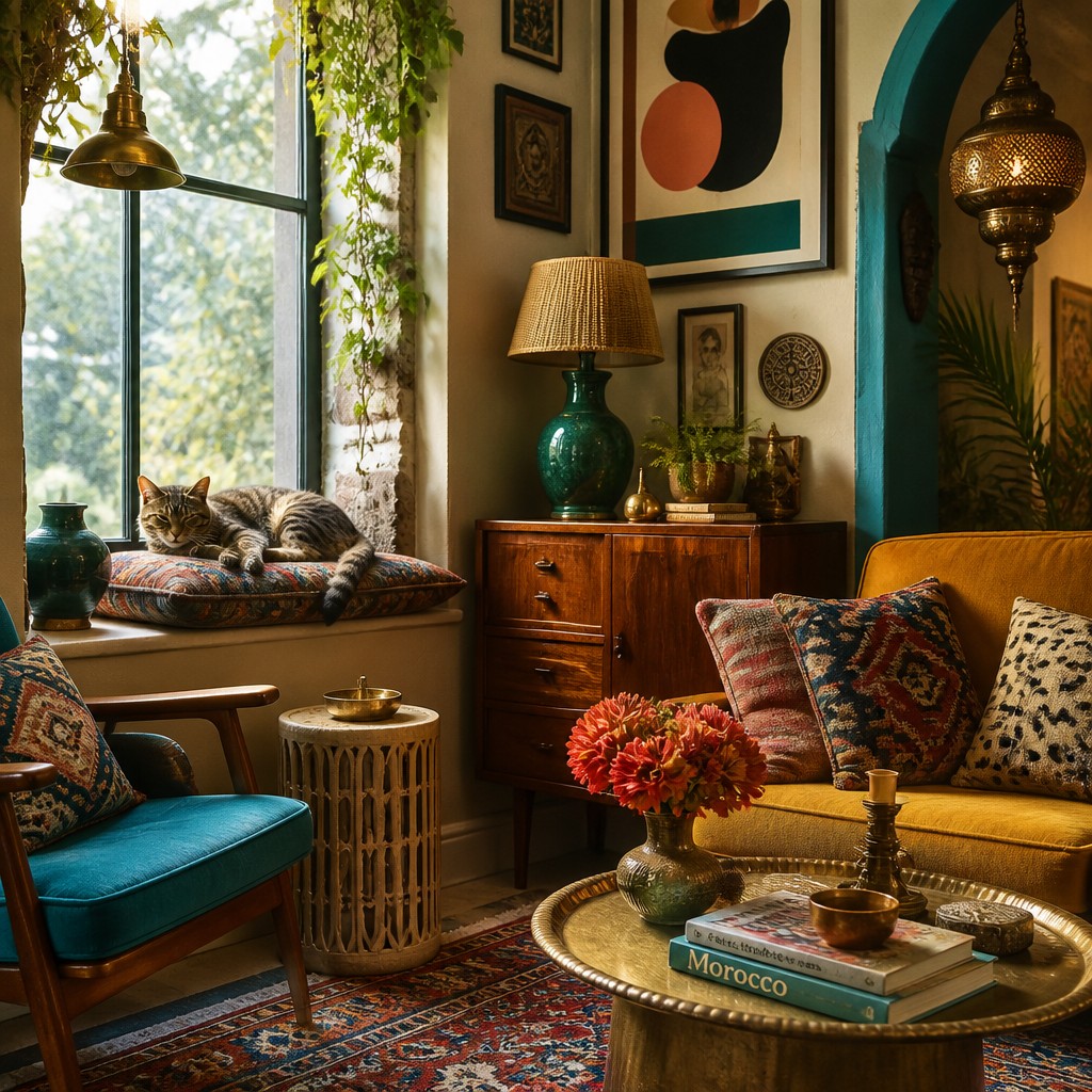 a cat lounging in a sunlit window — Eclectic Interior Design