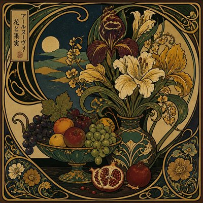 still life arrangement of fruits and flowers