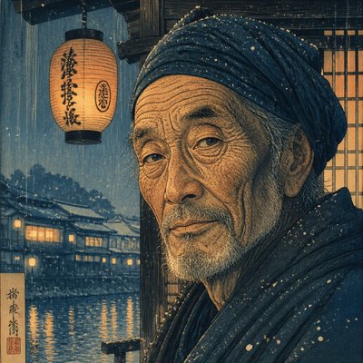 close-up portrait of an elderly person with expressive weathered features