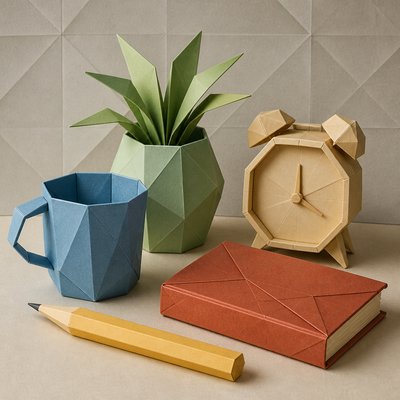 still life with everyday objects — Origami Art Style
