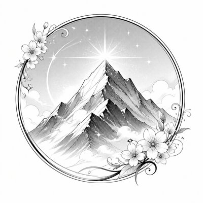 an emblem of a mountain peak inside a circle, simple bold shapes on a plain background, no text or lettering