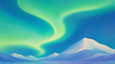 a flowing aurora over snowy peaks, wide sweeping composition, no people, no text