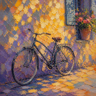 bicyle resting against a wall — Impressionist Still Life Art Style