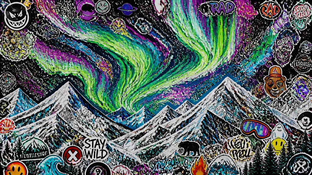 a flowing aurora over snowy peaks, wide sweeping composition, no people, no text