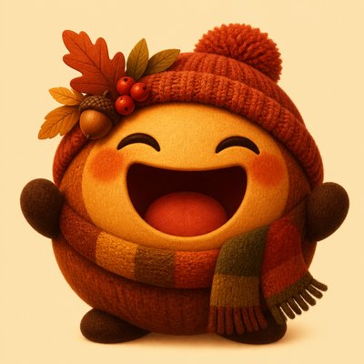 an exaggerated laughing face of an original round mascot character, bold and readable at small size, plain background, no text