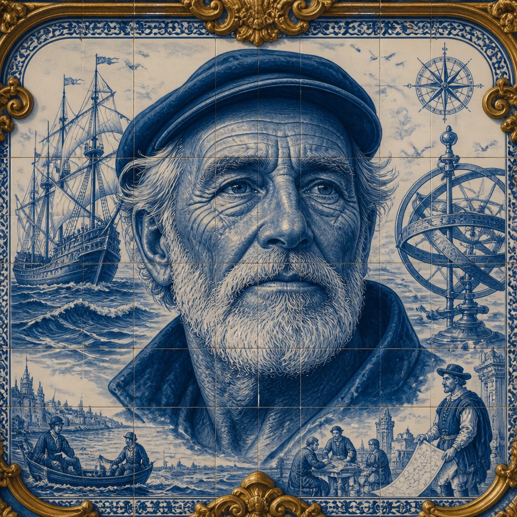 close-up portrait of an elderly person with expressive weathered features — Portuguese Art Style