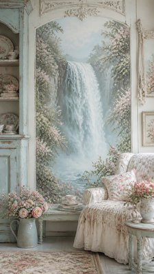 towering waterfall cascading down a cliff