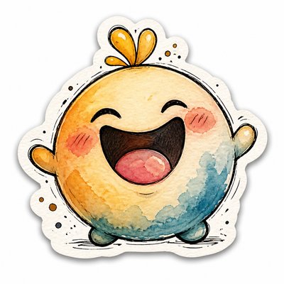 an exaggerated laughing face of an original round mascot character, bold and readable at small size, plain background, no text