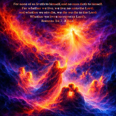 “For none of us liveth to himself, and no man dieth to himself. For whether we live, we live unto the Lord; and whether we die, we die unto the Lord: whether we live therefore, or die, we are the Lord's.” (Romans 14:7-8, KJVA)
