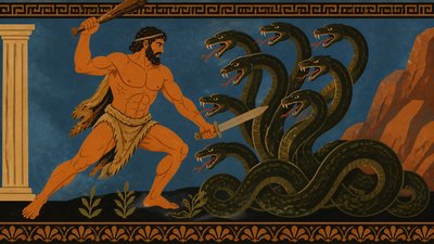 ancient greek ignudi herakles slaying a hydra