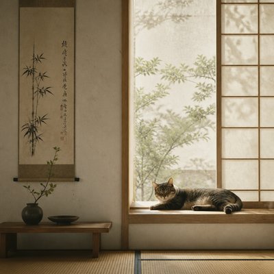 a cat lounging in a sunlit window