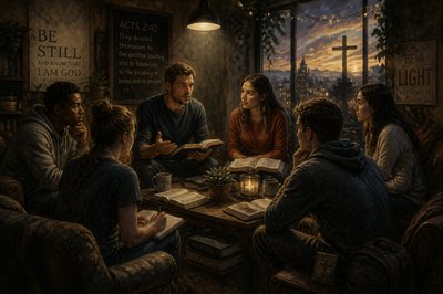 young Christian couple doing a bible study with college students