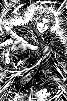 a black and white drawing of a man holding a knife