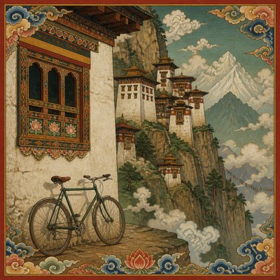 bicyle resting against a wall — Bhutanese Art Style
