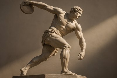 ancient greek athlete throwing a discus in the air