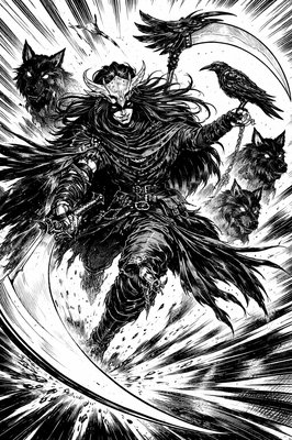 a black and white drawing of a man on a surfboard