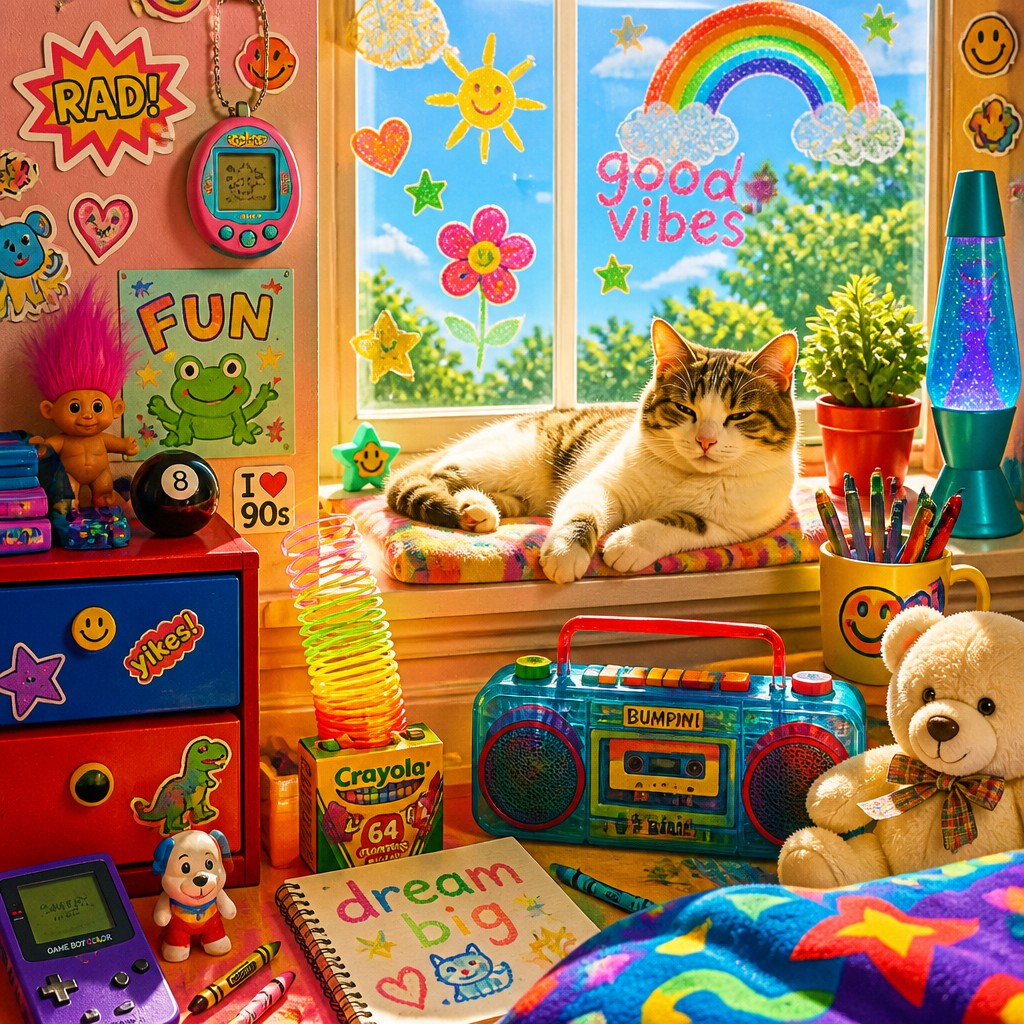 a cat lounging in a sunlit window — Kidcore Aesthetic