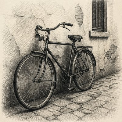 bicyle resting against a wall — Cross-Hatching Drawing Style