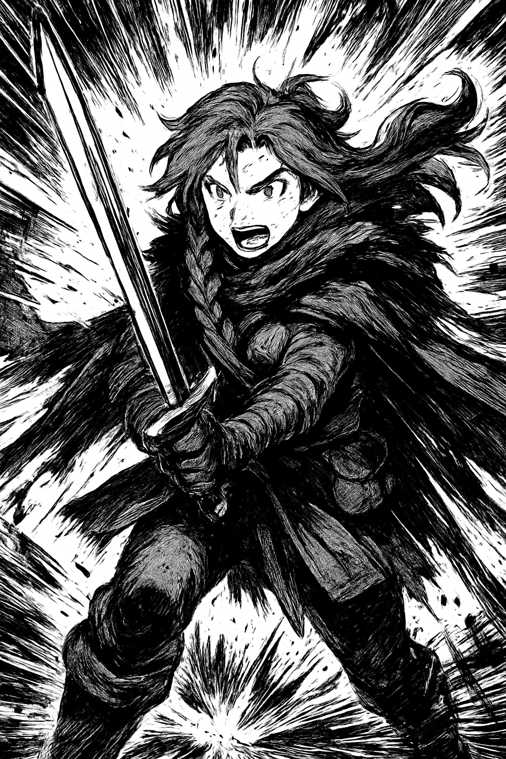a painting of a woman with a sword