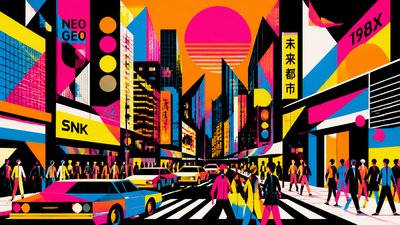 bustling city street panorama at dusk