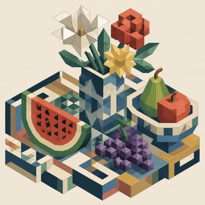 still life arrangement of fruits and flowers