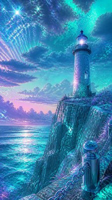 a lone lighthouse on a cliff at dusk under a dramatic sky, no text or lettering