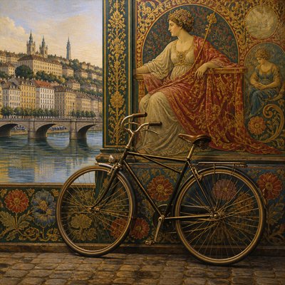 bicyle resting against a wall — Lyon Art Style