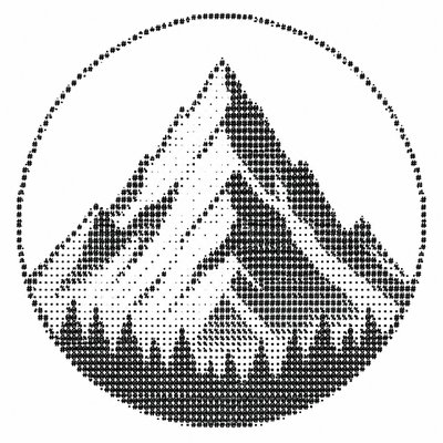 an emblem of a mountain peak inside a circle, simple bold shapes on a plain background, no text or lettering