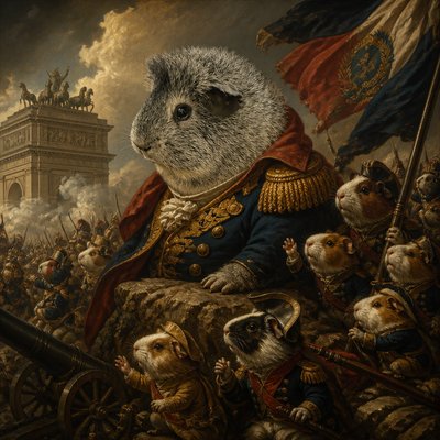 a painting of a groundhog in a military uniform surrounded by dogs