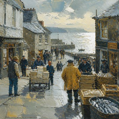 urban street with city activity — Cornwall Plein Air Art Style