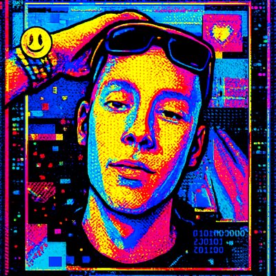 a man with sunglasses and a smiley face