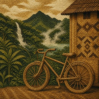 bicyle resting against a wall — Dominica Art Style