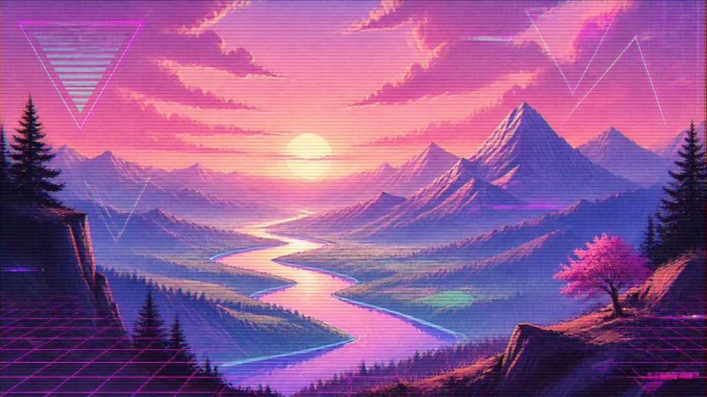 a vast valley with a river winding toward distant mountains at sunrise, no people, no text
