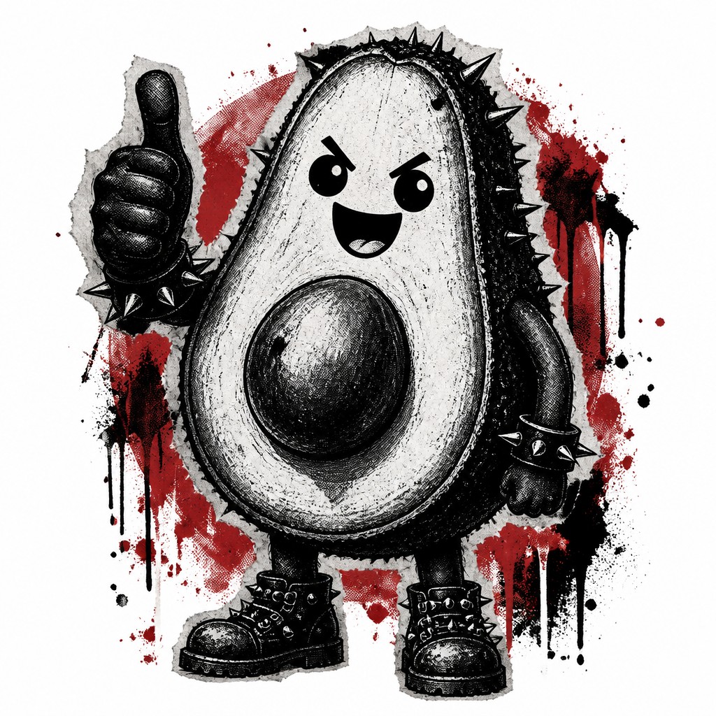 a happy avocado character giving a thumbs up, bold readable design on a plain background, no text
