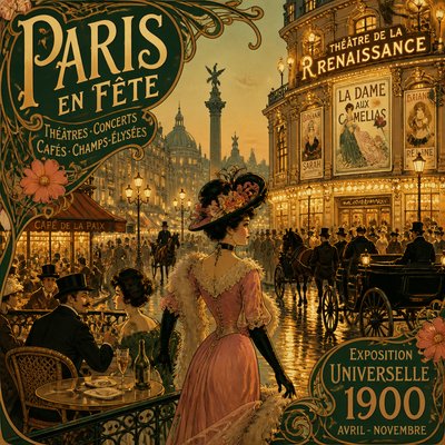 urban street with city activity — Belle Époque Art Style