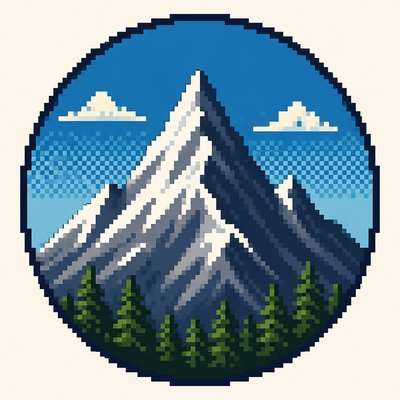 an emblem of a mountain peak inside a circle, simple bold shapes on a plain background, no text or lettering