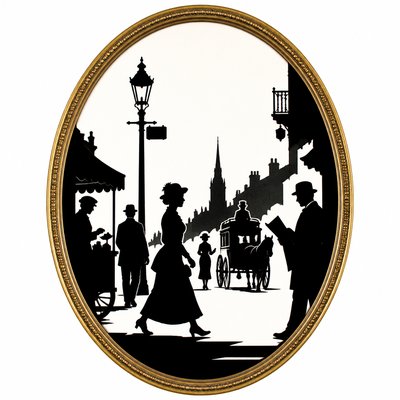 urban street with city activity — Silhouette Art Style