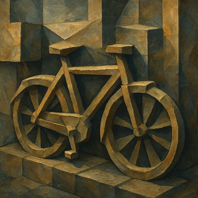 bicyle resting against a wall