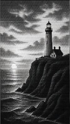a lone lighthouse on a cliff at dusk under a dramatic sky, no text or lettering