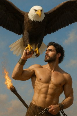 a man holding an eagle on his arm