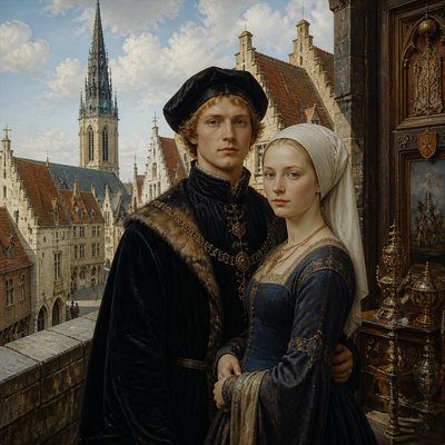 portrait of two people together — Estonian Art Style