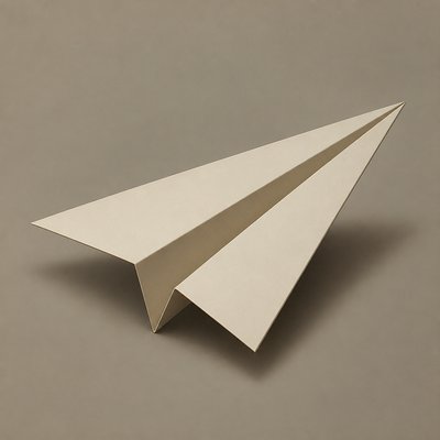 a paper plane, clean minimal composition on a plain background, no text