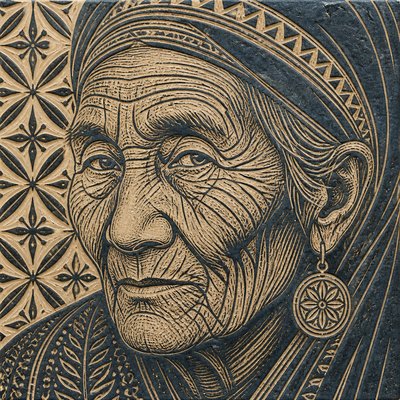 close-up portrait of an elderly person with expressive weathered features