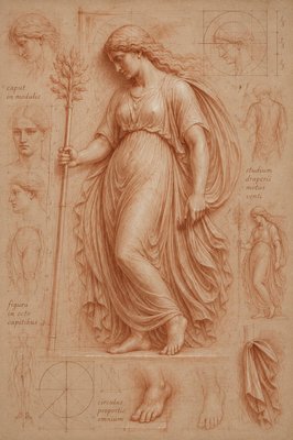 a drawing of a woman holding a staff