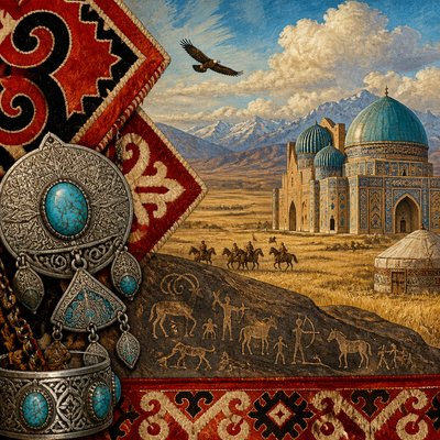 wide landscape with natural scenery — Kazakh Art Style